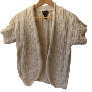 Pure handknit short sleeve‎ beige cardigan shrug cableknit sweater women S/M
